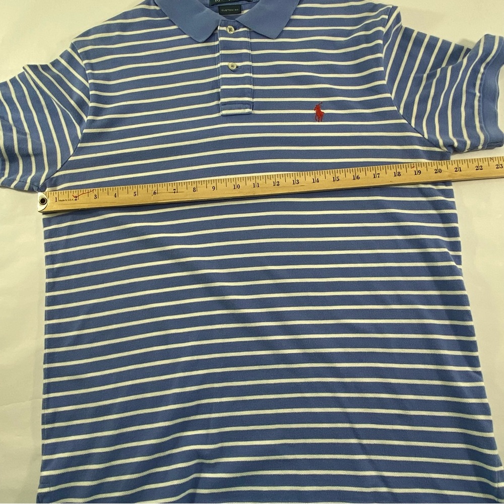Polo Ralph Lauren Custom Fit Blue White Striped Men’s Size L Polo Shirt - Picture 9 of 10